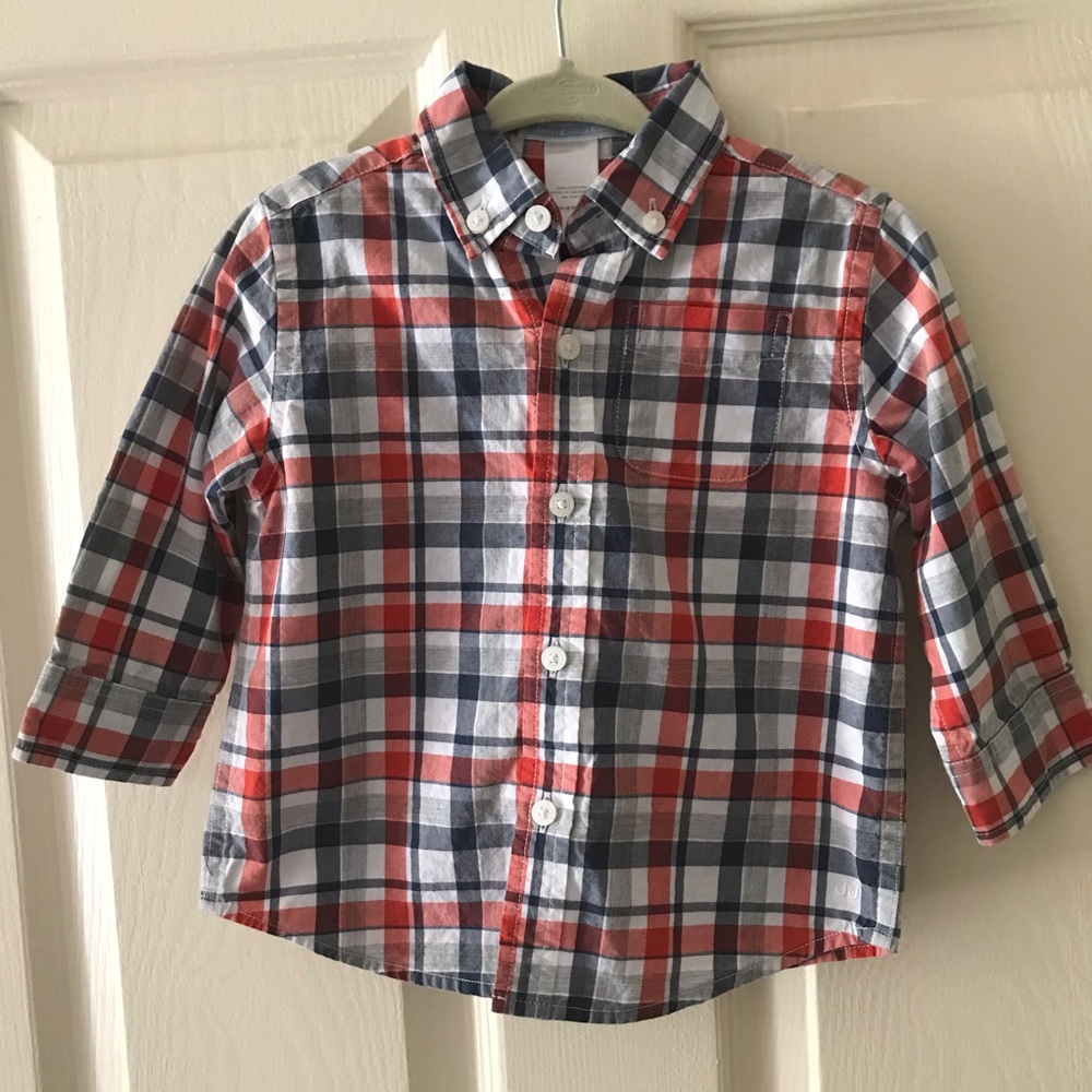 JANIE and JACK Plaid Button Down Long Sleeve Shirt - Size 12-18 Months